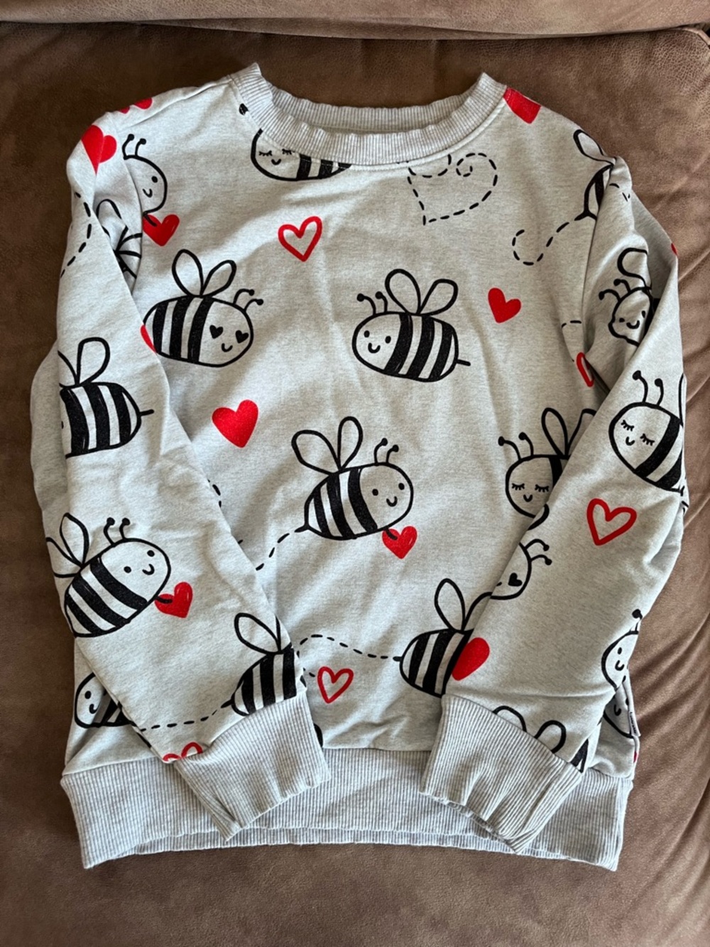 Little Sleepies Bee & Heart Sweatshirt in Light Gray, Black & Red